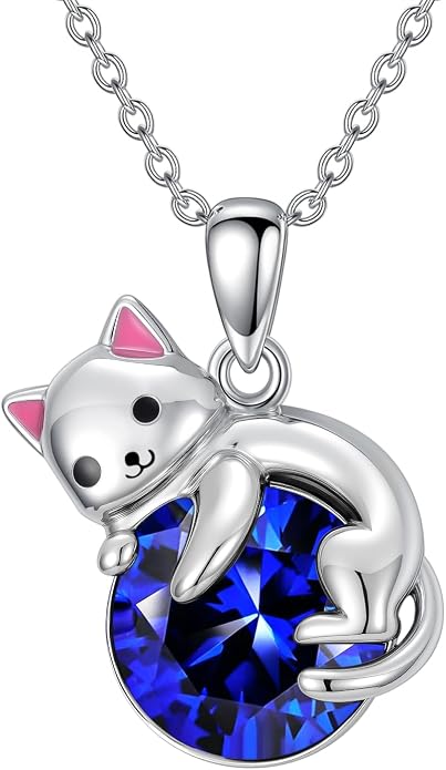 PELOVNY Teddy Bear Necklace for Women 925 Sterling Silver Bear/Highland Cow/Fox/Cat/Axolotl Birthstone Necklace Christmas Birthday Jewelry Gifts for Mom Daughter Wife Sister