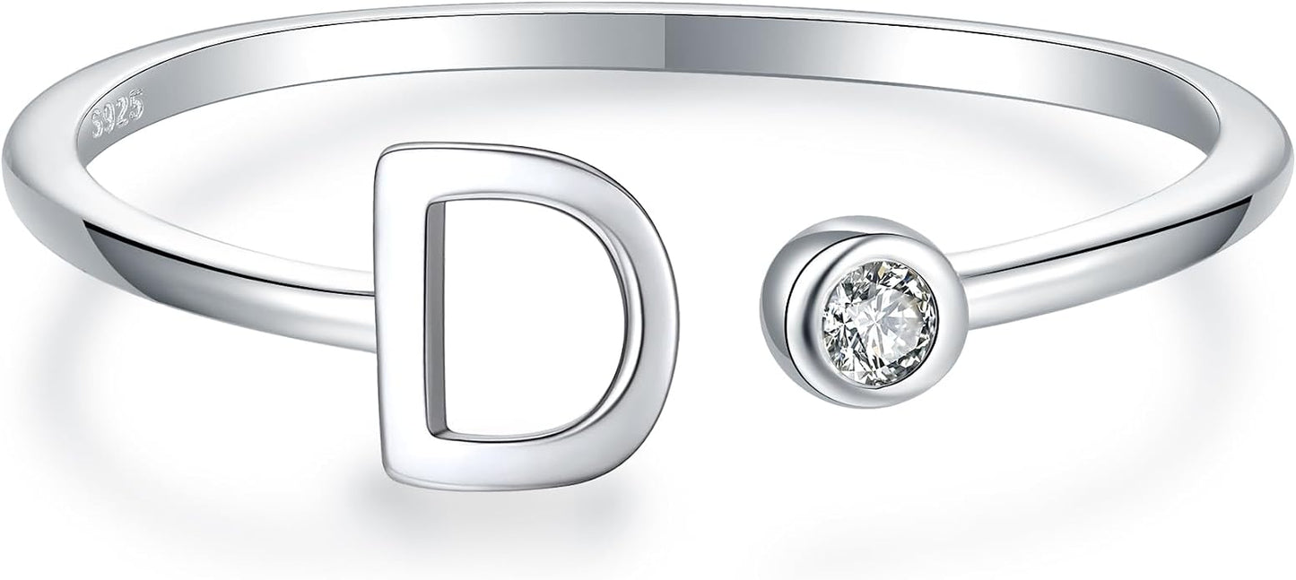 925 Sterling Silver Initial Letter Birthstone Rings for Women Adjustable 1-12 Month Birthstone Alphabet Stacking Ring for Teens Girls Stackable Birthstone Rings Birthday Jewelry Gift for Daughter Mom
