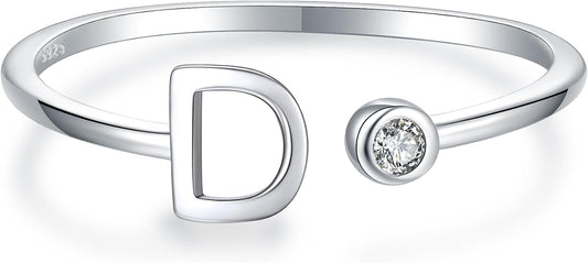 925 Sterling Silver Initial Letter Birthstone Rings for Women Adjustable 1-12 Month Birthstone Alphabet Stacking Ring for Teens Girls Stackable Birthstone Rings Birthday Jewelry Gift for Daughter Mom