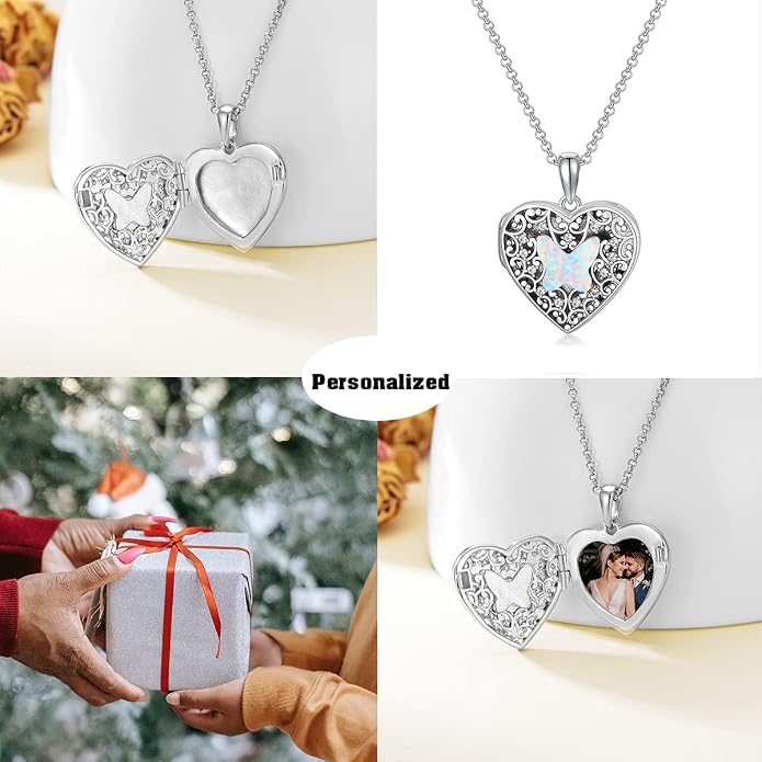 Dorunmo Personalized Locket Necklace 925 Sterling Silver that Holds Pictures Butterfly Birthstone Photo Heart Locket Custom Jewelry Congratulations New Beginnings New Job Gifts for Women
