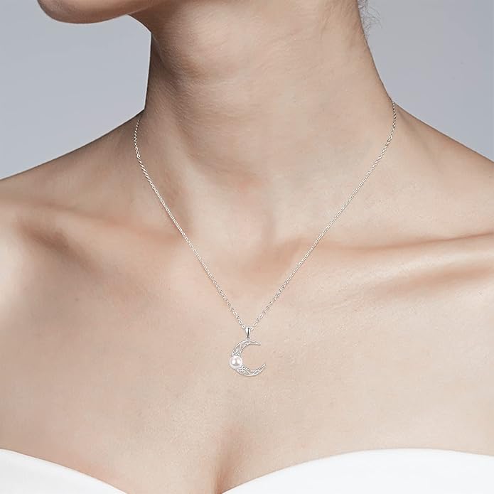 Dreamboat Sterling Silver Moon and Star Necklace Silver Crescent Moon Necklaces for Women Star Pendant Celestial Jewelry Gifts