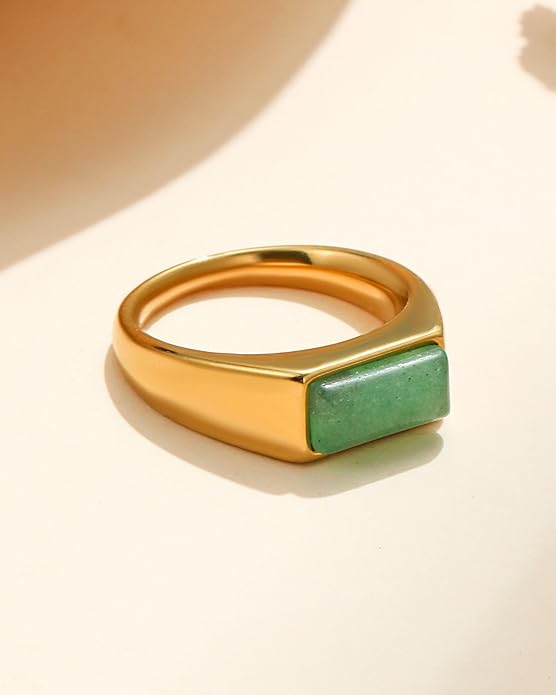 YeGieonr Gold Signet Rings for Women Non Tarnish Gold Rings, Waterproof Gemstones Statement Ring, 18K Gold Plated Stainless Steel Gem Stone Jewelry Gift for Everyday Wear