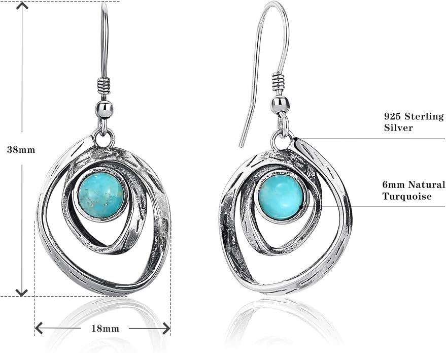 Turquoise Earrings for Women 925 Sterling Silver Pearl/Black Onyx/Opal Dangle Earrings Vintage Spiral/Wire Wrapped/Beads & Rope Ear Hook Earrings