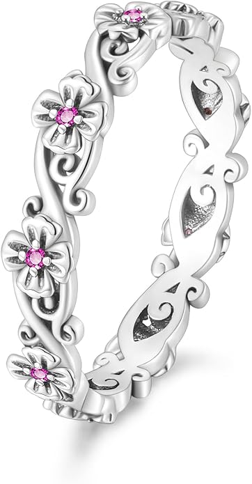 SHINYSO 925 Sterling Silver Rings for Women Retro Daisy Stacking Ring Eternity Wedding Band for Women Size 4-10
