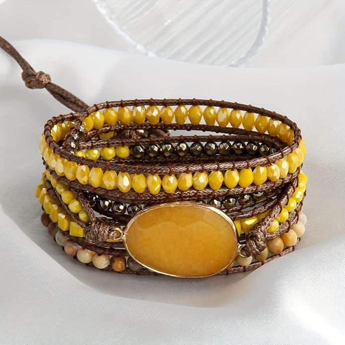 Women Wrap Bracelet Boho Natural Jasper Crystal Stone Beads Strand Bracelets