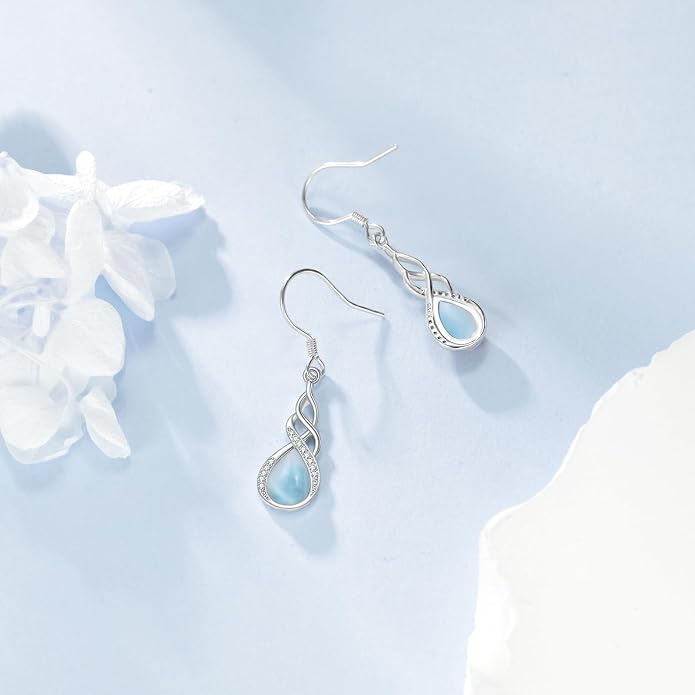 Larimar/Turquoise/Moonstone/Black Onyx/Abalone Shell Earrings for Women Sterling Silver Drop Earrings Jewelry Gift for Women