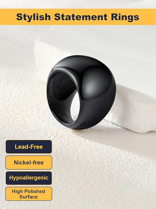 U7 Chunky Gold Dome Rings for Women, Stainless Steel/18KGold Plated/Black Statement Ring Non Tarnish Women Rings, Size 7-12