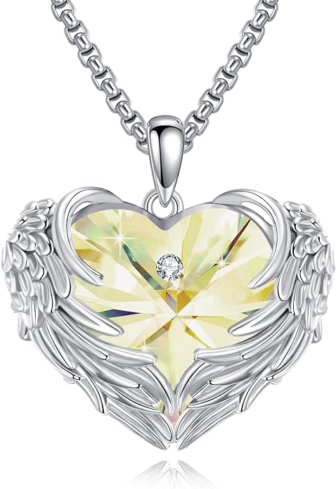 Angel Wings Necklace for Women 925 Sterling Silver Birthstone Guardian Necklace Jewelry Angel Wings Moonstone, Crystal Pendant Jewelry Gifts