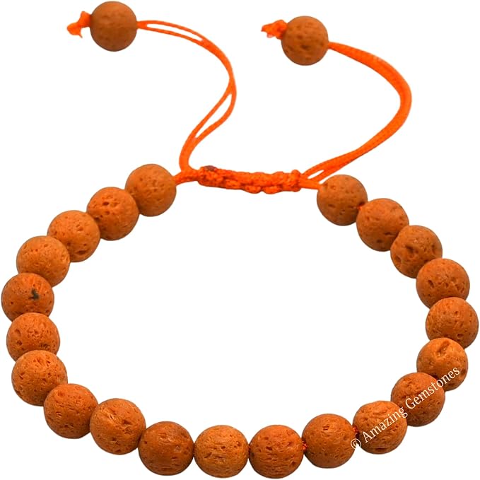 Amazing Gemstone Orange Lava Bracelet for Women Men's Gifts - Protection Healing Crystal Bracelet - 8mm Gemstones Beaded Adjustable Bracelet Pulseras para Hombres Mujer Stocking Stuffers