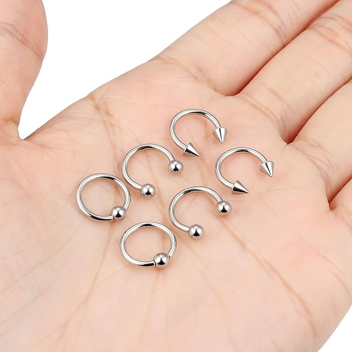 00G 0G 2G 4G 6G 8G 10G 12G 14G 16G Septum Rings Silver Black Surgical Steel Heavy Gauges Earrings Stretching kit Eyebrow Lip Septm Nose Rings Helix Tragus Daith Rook Earrings Hoops 10mm-19mm