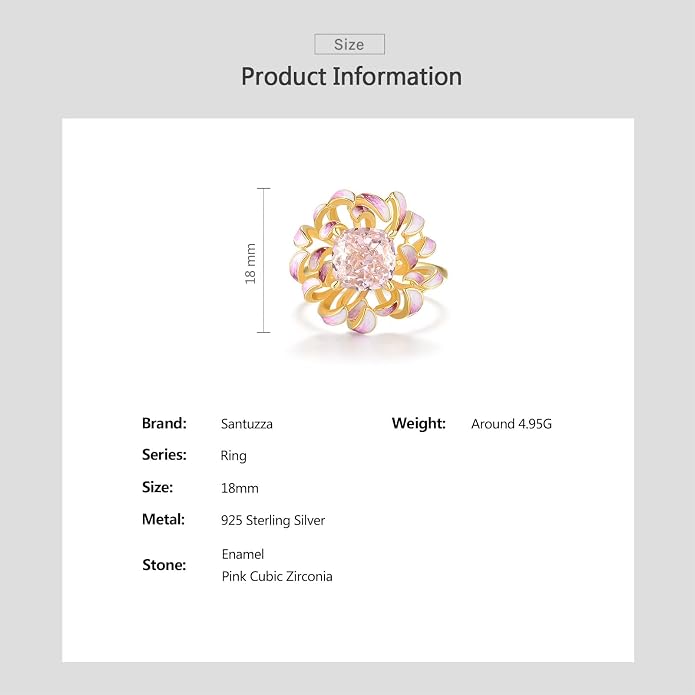 Santuzza 925 Sterling Silver Enamel Flower Statement Ring for Women