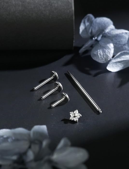 16G Astm F136 Titanium Internal Thread Flat Back Earrings Nose Studs Tragus Forward Helix Conch Cartilage Lobe Earrings Stud Medusa Labret Monroe Lip Ring Piercing Jewelry For Women Men