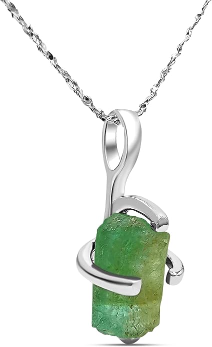 Natural raw gemstone pendant chain necklace with white gold over 925 solid sterling silver, birthstone dainty solitaire gift for her, uniquelan jewelry