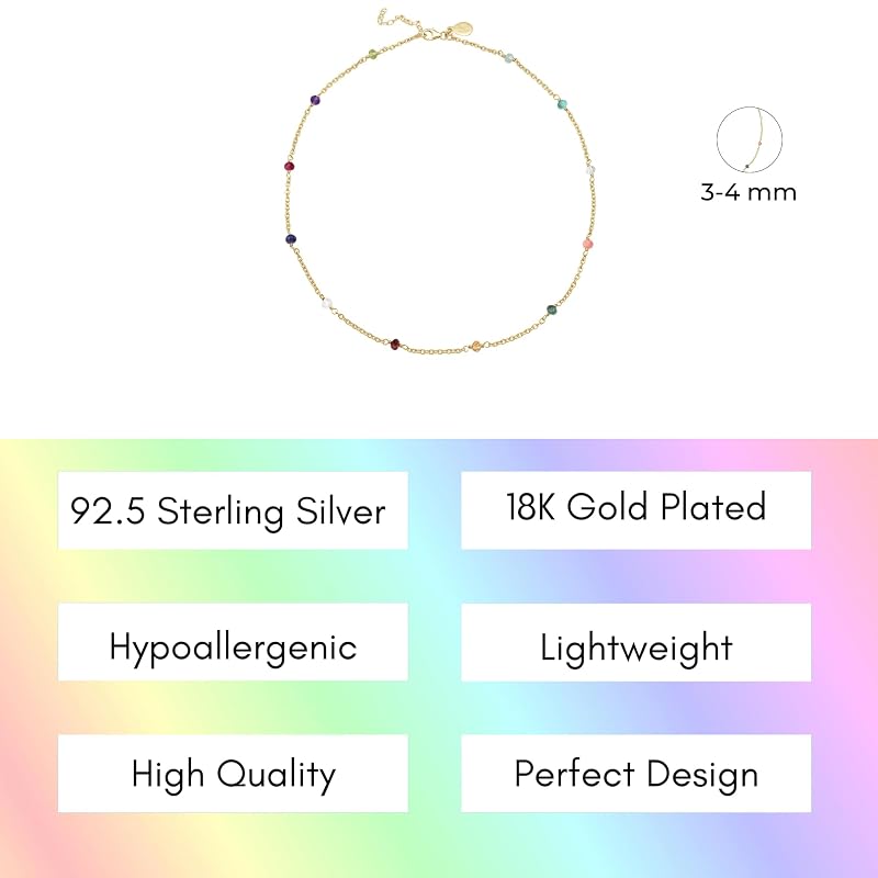 Multi Stone Necklace for Women, Premium Beaded Gold Necklaces for Women - Tarnish Free 18K Gold Vermeil Certified S925 Classic Statement Necklace Gold Jewelry for Women - Mothers Day Gift for Mom Wife