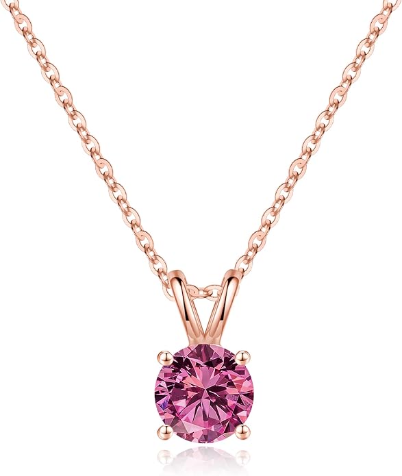 SMILEST Birthstone Necklaces for Women Mom Wife, 1ct Sparkle Round Cut Birthstone Pendant 925 Sterling Silver Necklace Anniversary Birthday Gifts for Women Mom Wife Friend