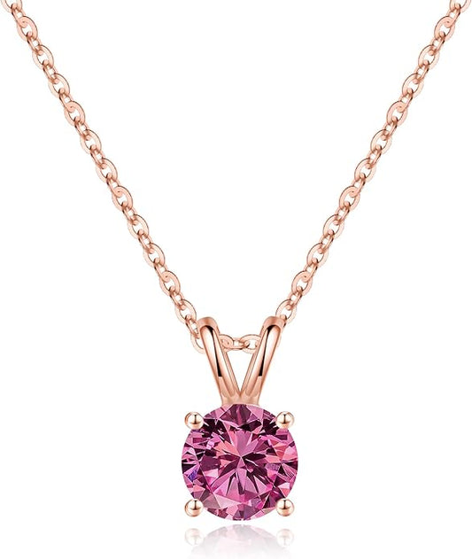 SMILEST Birthstone Necklaces for Women Mom Wife, 1ct Sparkle Round Cut Birthstone Pendant 925 Sterling Silver Necklace Anniversary Birthday Gifts for Women Mom Wife Friend