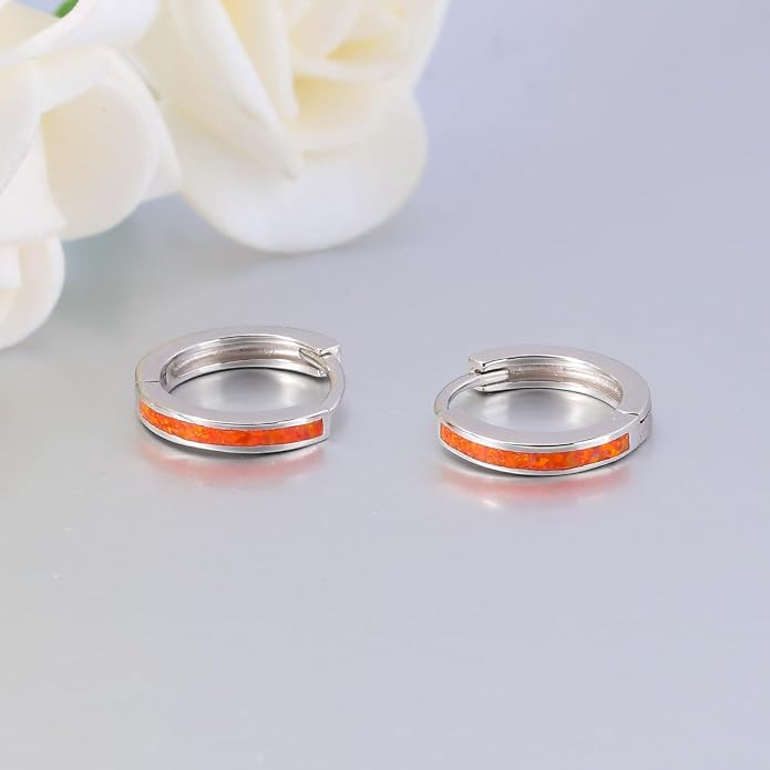 CiNily Sterling Silver Hoop Earrings, Tiny Opal Hoop Earrings for Women Small Huggie Earrings Lightweight Dainty Mini Hoops Hypoallergenic Jewelry Cartilage Piercing Hoop Earrings 12mm