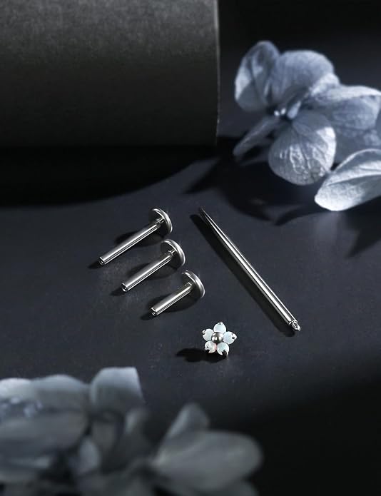 16G Astm F136 Titanium Internal Thread Flat Back Earrings Nose Studs Tragus Forward Helix Conch Cartilage Lobe Earrings Stud Medusa Labret Monroe Lip Ring Piercing Jewelry For Women Men