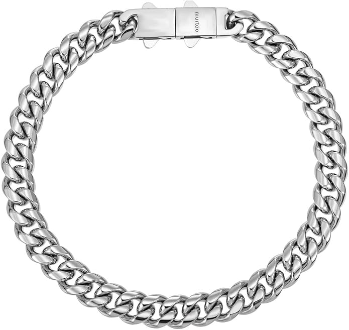 murtoo Mens Cuban Link Chain Bracelet, 6/8/12MM Stainless Steel Bracelets for Men Silver Black Gold, Hip Hop Link Bracelet with Detachable Clasp Gift for Men Him