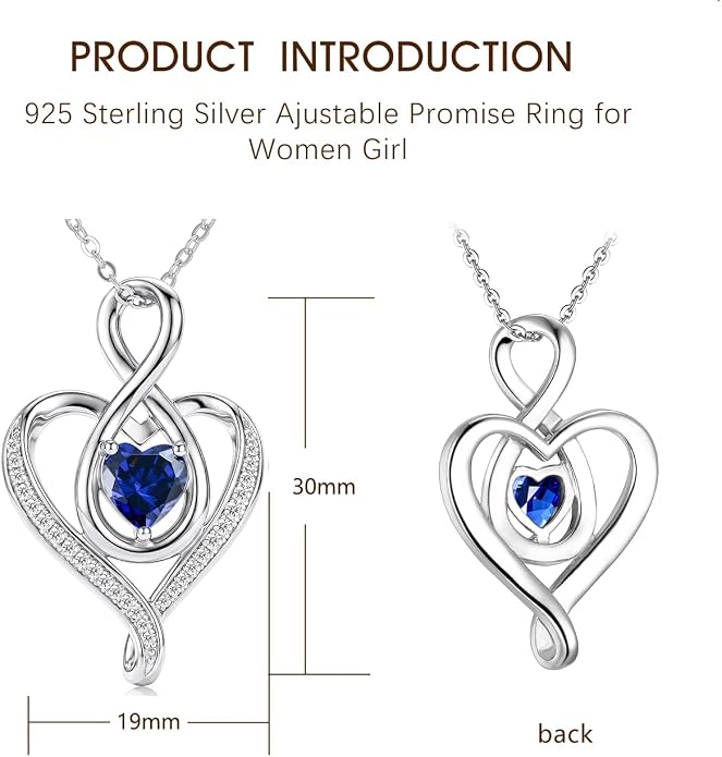 Birthstone Necklace for Women Heart Necklace S925 Sterling Silver Infinity Love Birthday Gifts for Mom Women Wife Girlfriend
