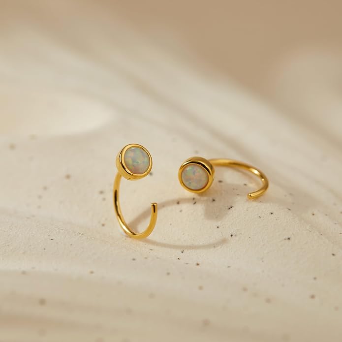 CHIC & ARTSY 925 Sterling Silver Half Hoop Earrings for Women, Dainty Huggie Hoops with Synthetic Opal, Moonstone, CZ & Gemstones, Lightweight Comfort Fit Everyday Elegant Jewelry