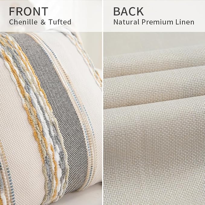 Boho Pillow Covers 18x18 Set of 2 for Couch-Modern Farmhouse Sofa Decorative Throw Pillow Covers Textured Chenille Cushion Covers Outdoor Netural Bohemian Pillow Cases Square