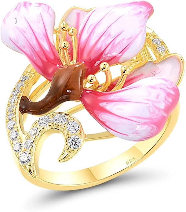 Santuzza 925 Sterling Silver Enamel Flower Statement Ring for Women