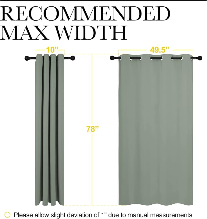 NICETOWN Sage Green Blackout Curtains 78" Long for Office, Dining Room, Guest Room, Sound Reducing Heat and Cold Block Curtain Panels for Modern Room Decorative (55" Wide, 2 Pieces)