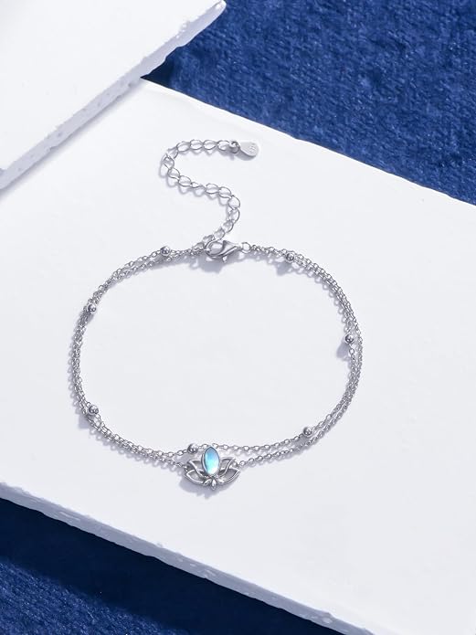 Dragonfly/Evil Eye/Hamsa Evil Eye/Lotus/Mushroom Anklet Bracelets for Women Sterling Silver Adjustable Double Layered Bracelet Anklet Mother's Day Jewelry Gifts Beach Jewelry