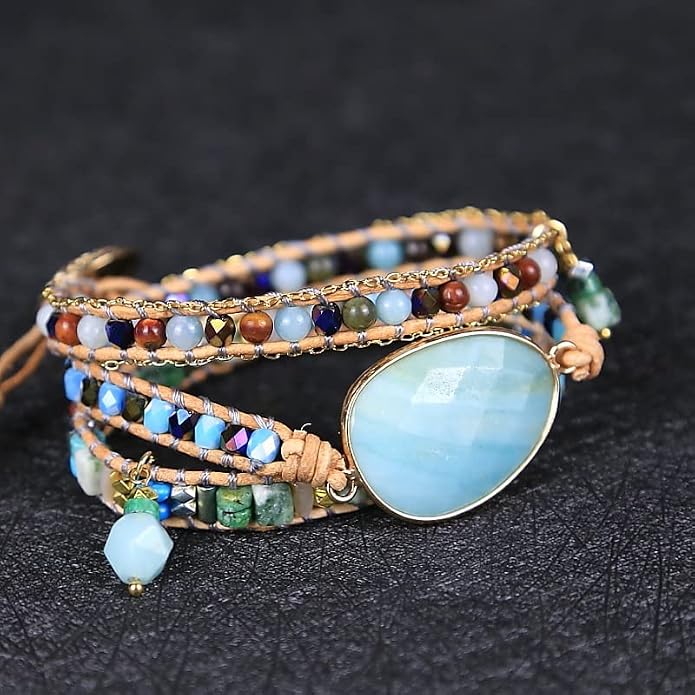 Women Wrap Bracelet Boho Natural Jasper Crystal Stone Beads Strand Bracelets