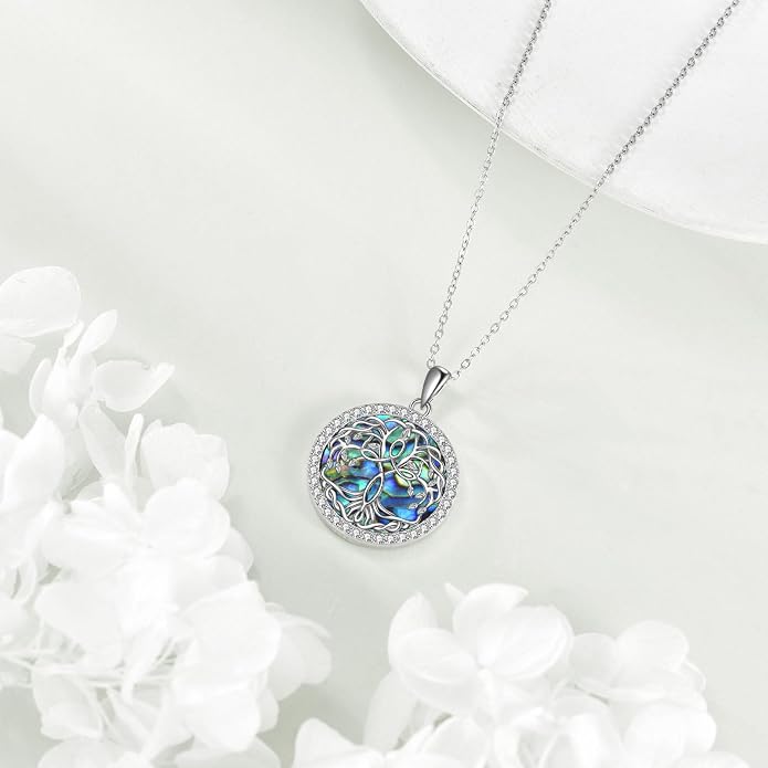 POPLYKE Tree of Life Necklace for Women Sterling Silver Celtic Knot Family Tree With Blue/Purple/Volcano Crystal Irish Gifts for Mom Wife Birthday Christmas