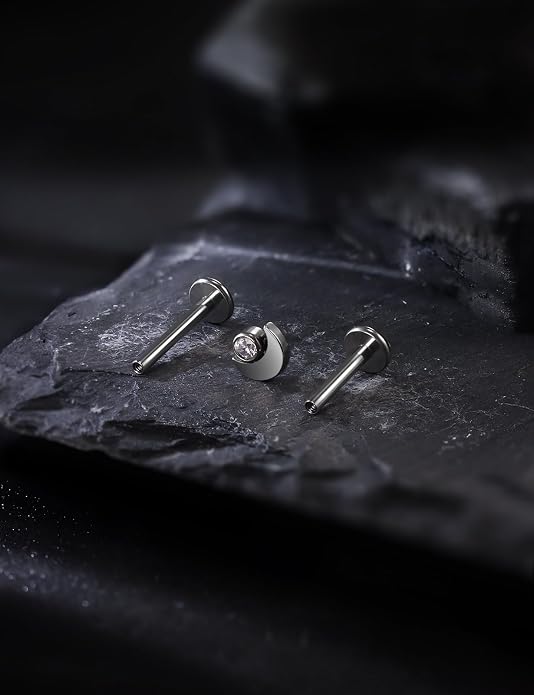 16G Astm F136 Titanium Internal Thread Flat Back Earrings Nose Studs Tragus Forward Helix Conch Cartilage Lobe Earrings Stud Medusa Labret Monroe Lip Ring Piercing Jewelry For Women Men