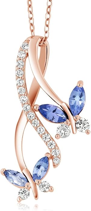 Gem Stone King 1.21 Cttw Blue Tanzanite Necklace | Butterfly Infinity Pendant Necklace for Women | 925 Sterling Silver | December Gemstone Birthstone | With 18 Inch Silver Chain