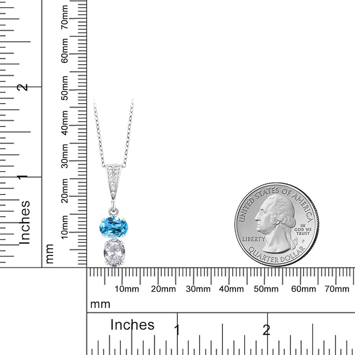 Gem Stone King 2-Stone Gemstone Birthstone Pendant Necklace for Women in 925 Sterling Silver | Oval 8x6MM | 18 Inch Silver Chain | Fine Jewelry for Her Mom Wife
