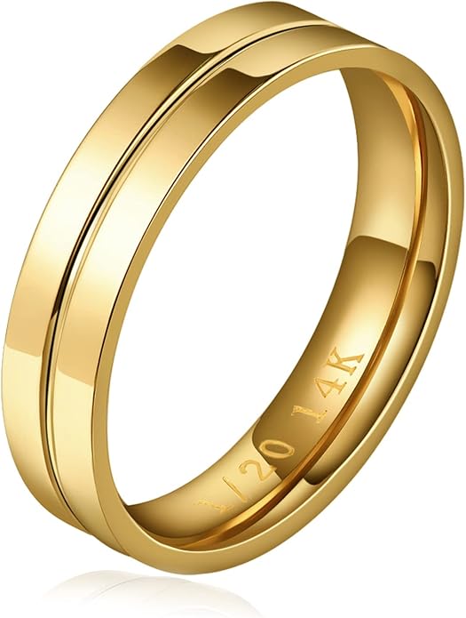 NOKMIT 5mm 14K Gold Filled Rings for Women Girls Dainty Thick Wedding Band Couple Anniversary Engagement Thumb Ring Gifts High Polished Plain Flat Cigar Band Tarnish Resistant Comfort Fit Size 4 to 11