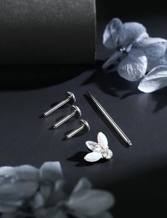 16G Astm F136 Titanium Internal Thread Flat Back Earrings Nose Studs Tragus Forward Helix Conch Cartilage Lobe Earrings Stud Medusa Labret Monroe Lip Ring Piercing Jewelry For Women Men