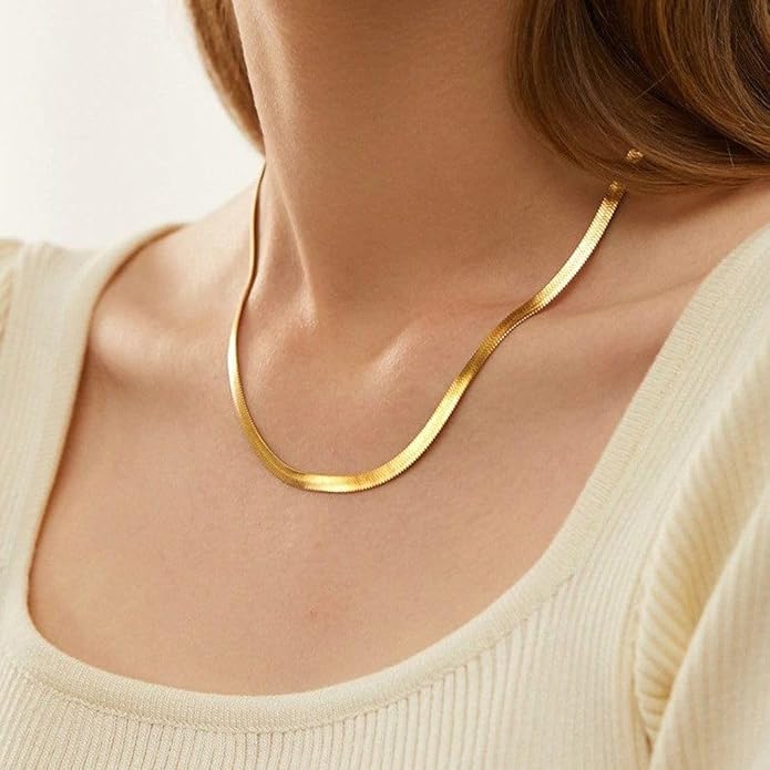 CHESKY Gold Necklace for Women-14K Plated/S925 sterling silver Snake Chain Necklace Dainty Simple Chunky Herringbone Necklace Gold Choker Necklaces Jewelry for Women Mothers Day Gifts for Mom