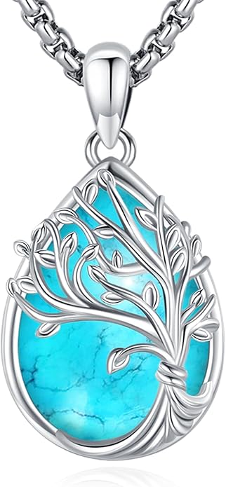 Jewelry Gifts - Tree of Life Necklace Sterling Silver Abalone Shell/Opal/Moonstone/Black Onyx/Turquoise/Malachite/Crystal Family Tree of Life Jewelry for Women Men