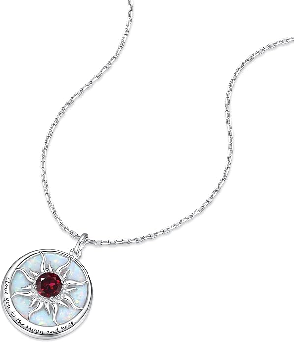 FANCIME Sunflower Necklace with Engraved Messgae 925 Sterling Silver Opal Gemstone Pendant Fine Jewelry Anniversary Birthday Gifts for Women Mom Wife Her, Chain Length 16+2 Inch
