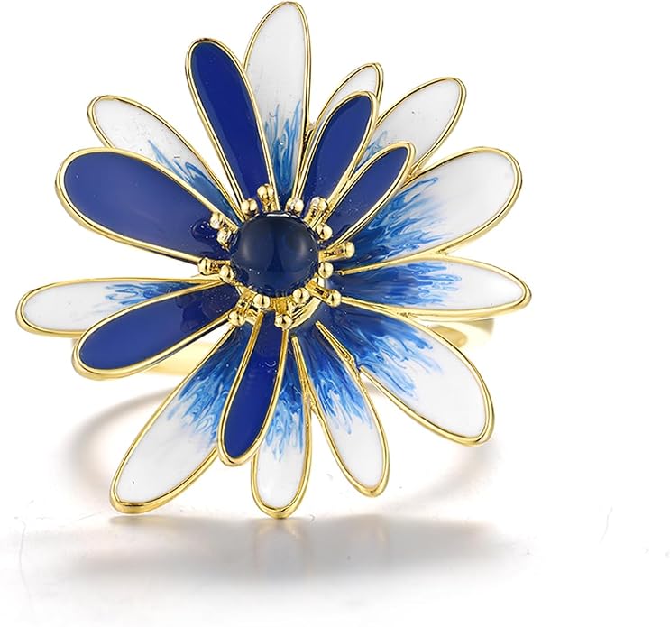Santuzza 925 Sterling Silver Enamel Flower Statement Ring for Women