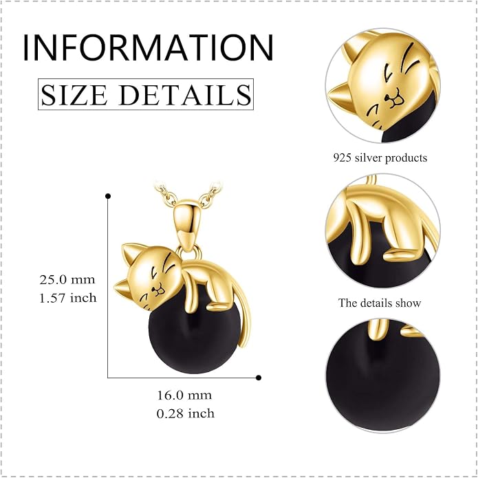 Cat Necklace Sterling Silver Cat Zircon Pendant Gothic Jewelry for Women Animal Lovers Gifts