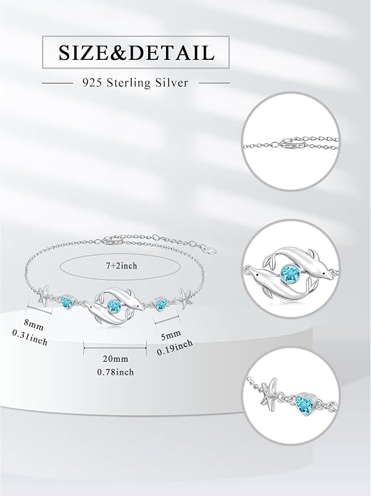 Sea Turtle/Dolphin/Starfish/Seashell/Compass Bracelet for Women 925 Sterling Silver Ocean Wave Anklet Summer Hawaiian Jewelry Gift for Her