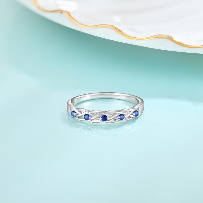 Infinity Celtic Knot Ring 925 Sterling Silver Twisted Knot Birthstone Ring Statement Rings for Women Size 5-10