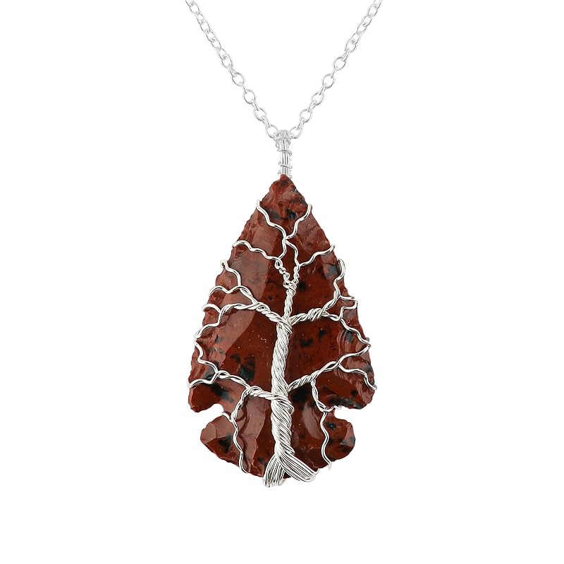 Tree of Life Craft - Raw Mahogany Obsidian Rough Crystals Pendant Necklace, Heart & Star & Arrow Shapes, Wire Wrapping, Women Jewelry with Dainty Silver Plated Chain 18 inch (3pcs)
