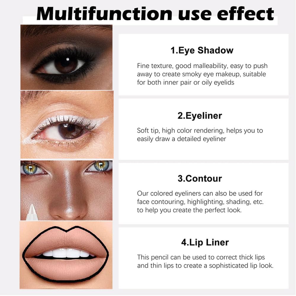 evpct 3Pcs Black & Pearl White & Shimmer Royal Blue Gel Glitter Eyeliner Pencils Set for Women, Waterproof Smudge Proof lapiz de ojos delineador de ojos contra el agua Eye Liner Makeup 01 19 07