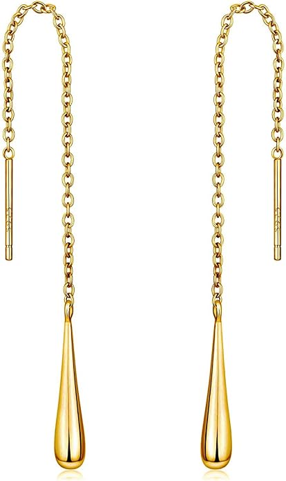 Savlano Teardrop 925 Sterling Silver 18k Gold Plated Long Chain Threader Dangle Drop Earrings For Women and Teens Comes In White Gold, Yellow Gold, & Rose Gold Colors Comes With Savlano Gift Box