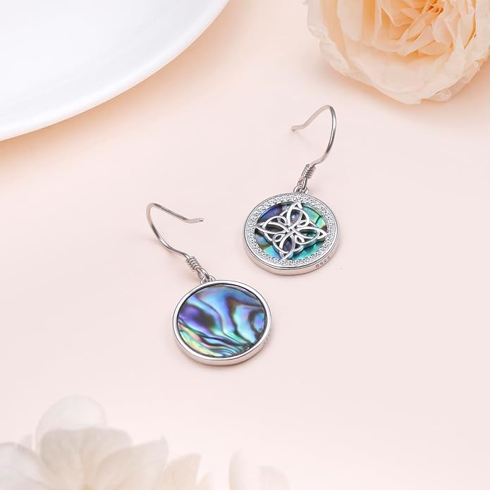 Abalone Shell Earrings for Women 925 Sterling Silver Witches Knot/Compass Lighthouse Jewelry Dangle Drop Earrings Jewelry Gifts for Women Men