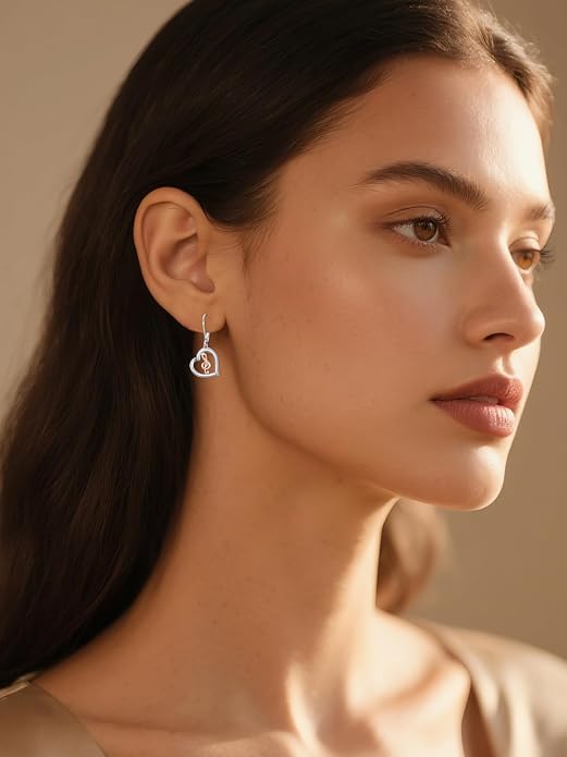 Midari Heart Dangle Earrings 925 Sterling Silver Leverback Drop Earrings Teacher Music Art Jewelry Gifts for Women Students Apple/Guitar/Palette/Note Design