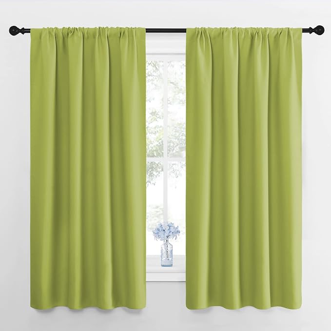 NICETOWN Fresh Green Blackout Curtains 48 inches Long for Bedroom, 42" Wide, 2 Panels, Home Decorations Thermal Insulated Solid Rod Pocket Blackout Drapes for Cafe, Nursery