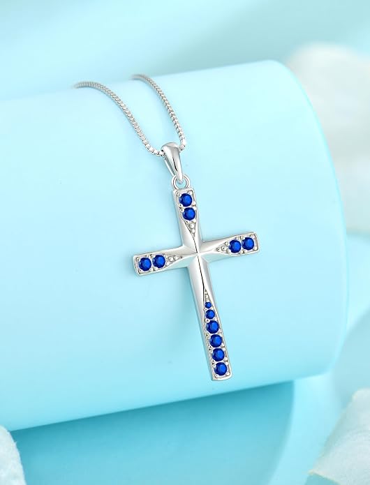 Cross Necklace for Women Birthstone Necklace for Women 925 Sterling Silver